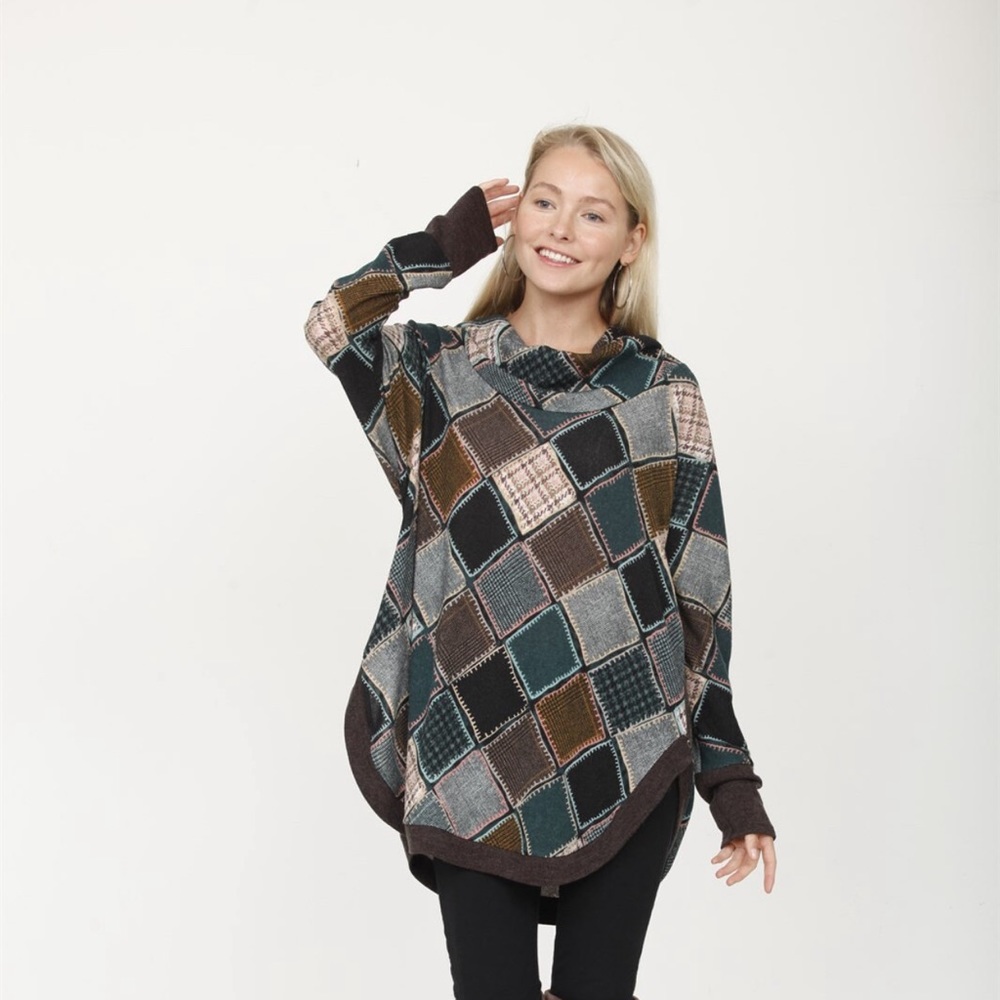 Egs Checkered Cape Style Argyle Tunic Long Sleeve Sweater California Size Medium